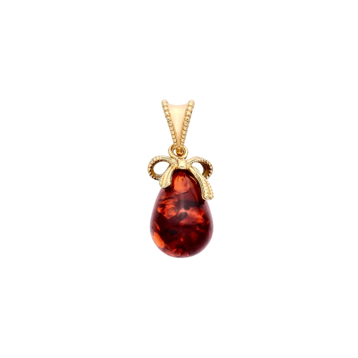 Gold Plated Sterling Silver Natural Baltic Amber Bow Ribbon Pendant