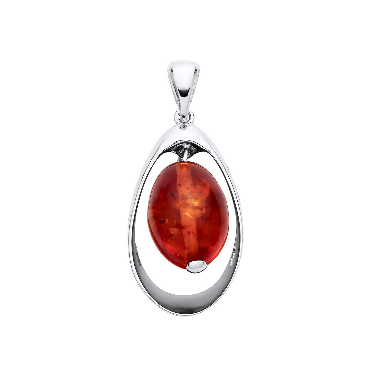 Sterling Silver Natural Baltic Amber Suspended Amber Drop Pendant