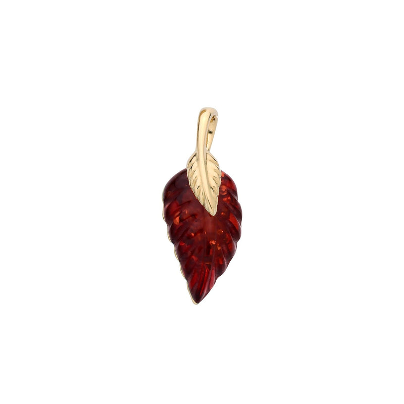Gold Plated Sterling Silver Natural Baltic Amber Grape Leaf Pendant