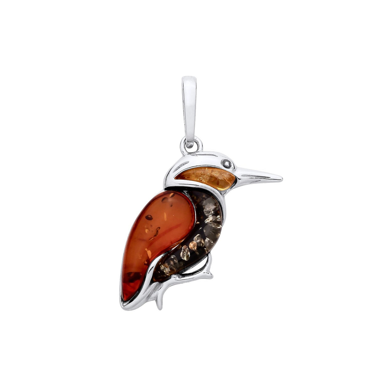 Sterling Silver Natural Baltic Amber Kingfisher Pendant