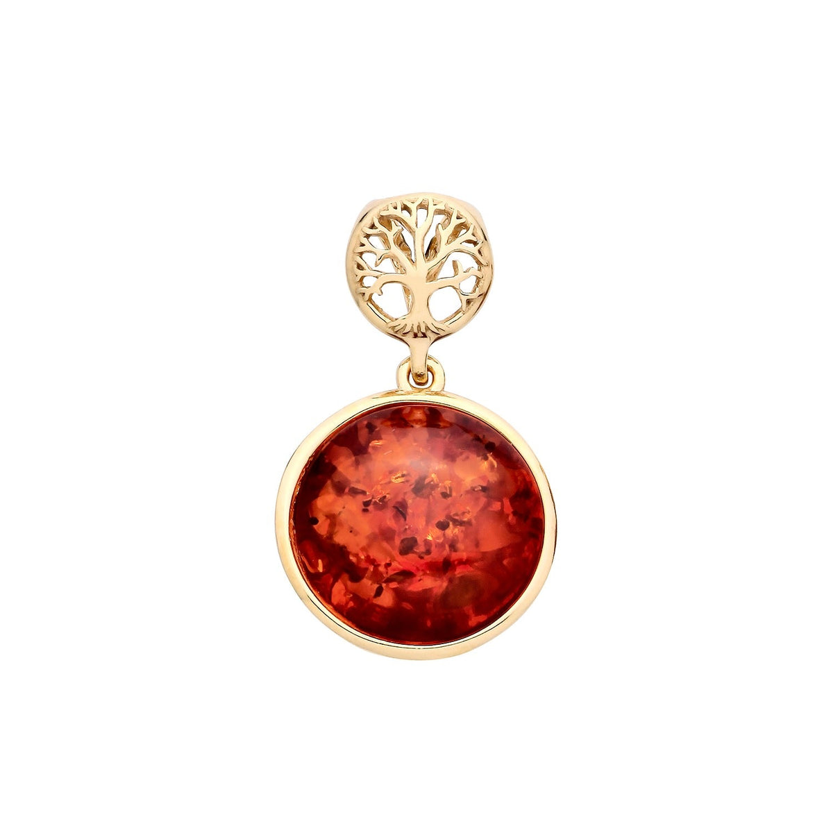 Gold Plated Sterling Silver Natural Baltic Amber Tree of Life Motif & Round Amber Pendant