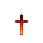Sterling Silver Natural Baltic Amber Multi Coloured Mosaic Cross Pendant