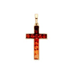 Gold Plated Sterling Silver Natural Baltic Amber Multi Coloured Mosaic Cross Pendant
