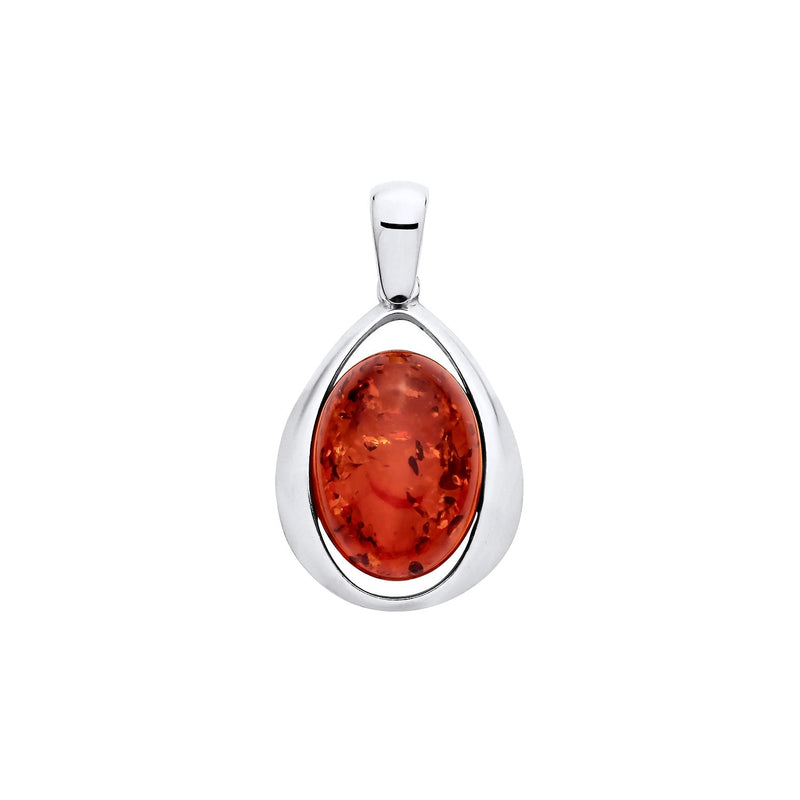 Sterling Silver Natural Baltic Amber Open Teardrop Oval Pendant