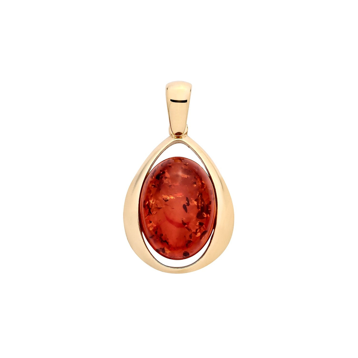 Gold Plated Sterling Silver Natural Baltic Amber Open Teardrop Oval Pendant