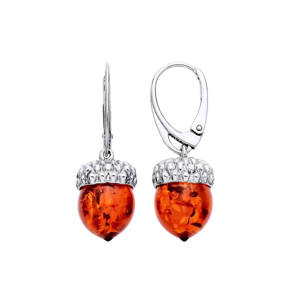 Sterling Silver Natural Baltic Amber Acorn Drop Earrings