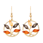 Gold Plated Sterling Silver Natural Baltic Amber Multi Leaf Drop Earrings