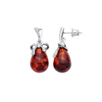 Sterling Silver Natural Baltic Amber Bow Ribbon Drop Earrings