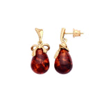 Gold Plated Sterling Silver Natural Baltic Amber Bow Ribbon Drop Earrings
