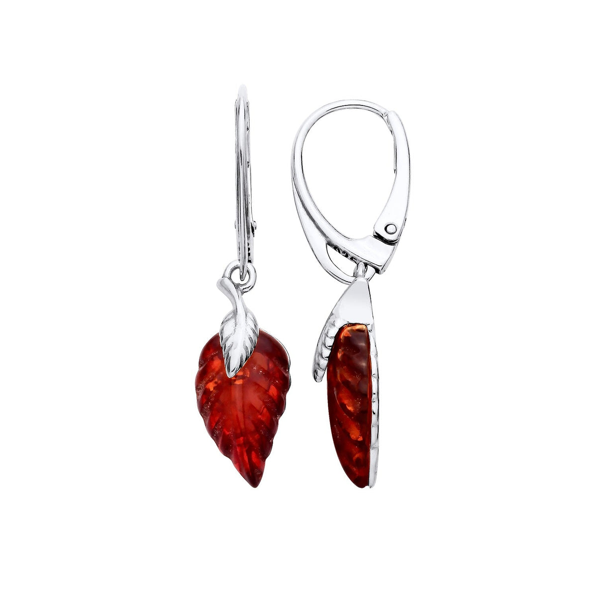 Sterling Silver Natural Baltic Amber Leaf Drop Earrings