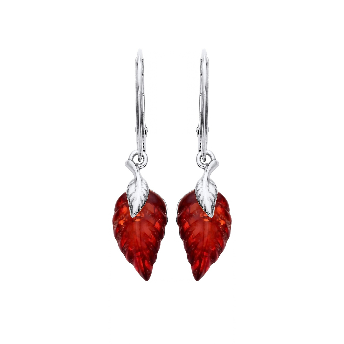 Sterling Silver Natural Baltic Amber Leaf Drop Earrings