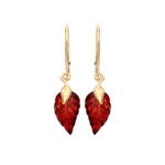 Gold Plated Sterling Silver Natural Baltic Amber Leaf Drop Earrings