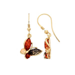 Gold Plated Sterling Silver Natural Baltic Amber Multi Coloured Butterfly Drop Earrings