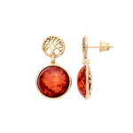 Gold Plated Sterling Silver Natural Baltic Amber Tree of Life Motif & Round Amber Drop Earrings
