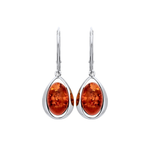 Sterling Silver Natural Baltic Amber Open Teardrop Oval Drop Earrings