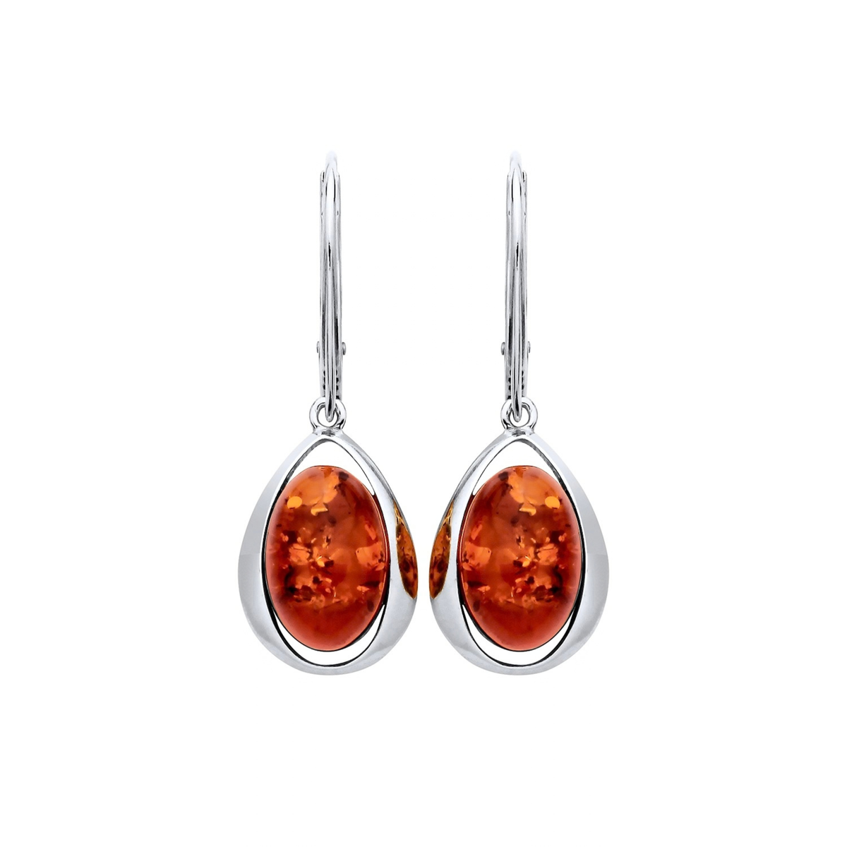 Sterling Silver Natural Baltic Amber Open Teardrop Oval Drop Earrings
