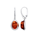 Sterling Silver Natural Baltic Amber Open Teardrop Oval Drop Earrings