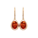 Gold Plated Sterling Silver Natural Baltic Amber Open Teardrop Oval Drop Earrings