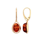 Gold Plated Sterling Silver Natural Baltic Amber Open Teardrop Oval Drop Earrings