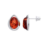 Sterling Silver Natural Baltic Amber Open Teardrop Oval Stud Earrings