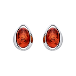 Sterling Silver Natural Baltic Amber Open Teardrop Oval Stud Earrings