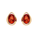 Gold Plated Sterling Silver Natural Baltic Amber Open Teardrop Oval Stud Earrings