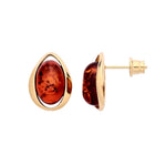 Gold Plated Sterling Silver Natural Baltic Amber Open Teardrop Oval Stud Earrings