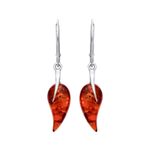 Sterling Silver Natural Baltic Amber Curved Leaf Drop Earrings