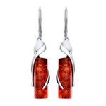 Sterling Silver Natural Baltic Amber Wrapped Column Drop Earrings