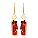 Gold Plated Sterling Silver Natural Baltic Amber Wrapped Column Drop Earrings