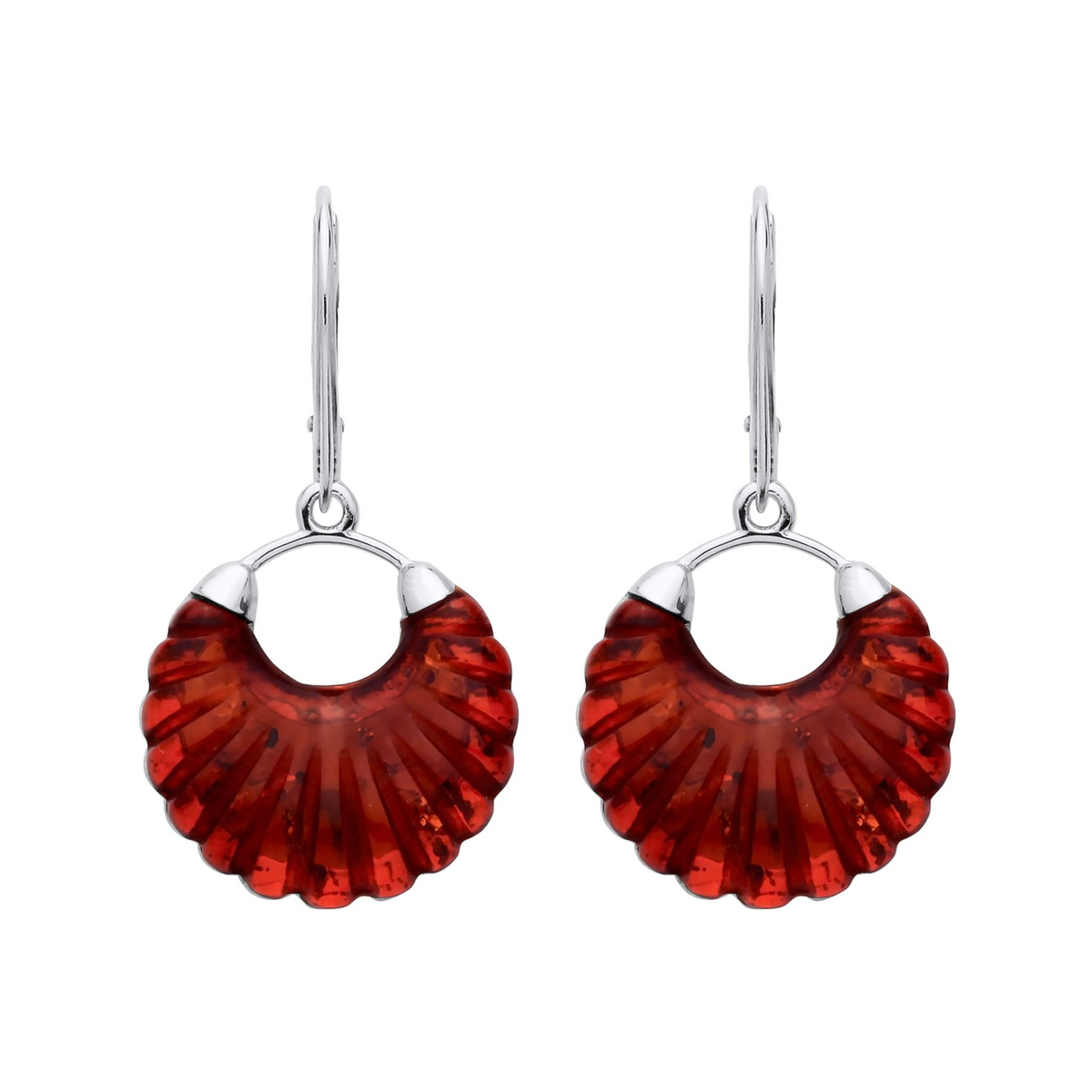 Sterling Silver Natural Baltic Amber Carved Shell Earrings