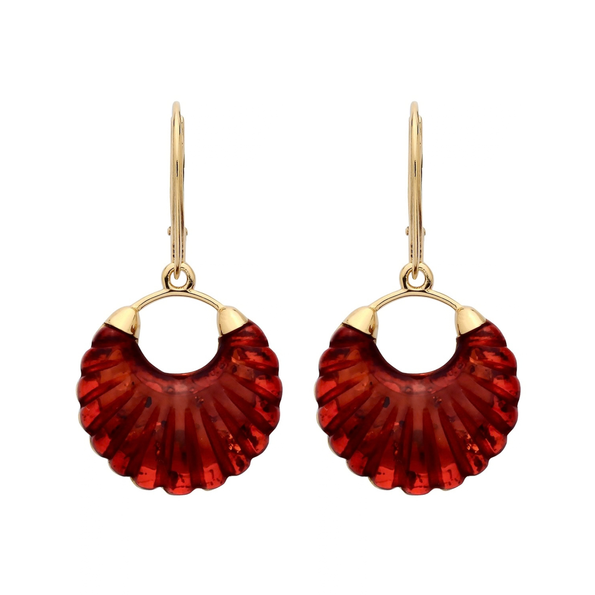 Gold Plated Sterling Silver Natural Baltic Amber Carved Shell Earrings