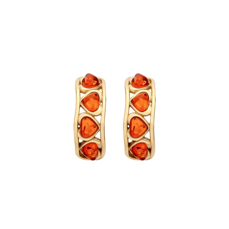 Gold Plated Sterling Silver Natural Baltic Amber Multi Stone Hoop Stud Earrings