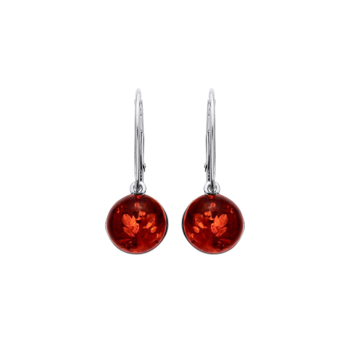 Sterling Silver Natural Baltic Amber Round Drop Earrings