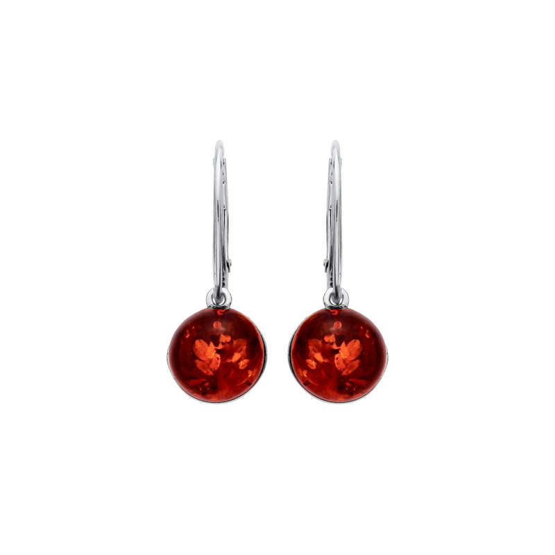 Sterling Silver Natural Baltic Amber Round Drop Earrings