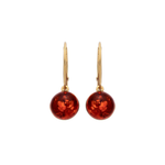 Gold Plated Sterling Silver Natural Baltic Amber Round Drop Earrings