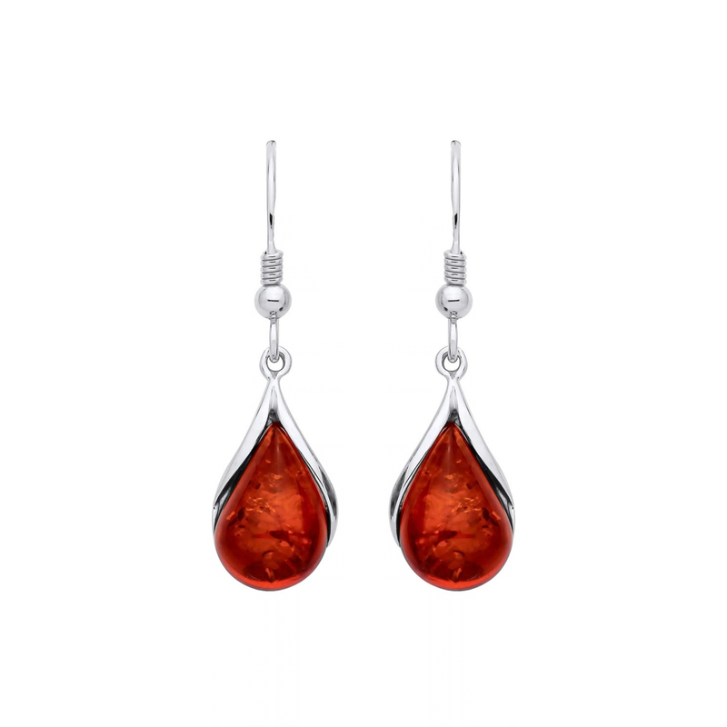 Sterling Silver Natural Baltic Amber Teardrop Earrings