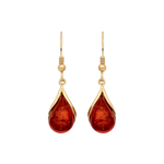 Gold Plated Sterling Silver Natural Baltic Amber Teardrop Earrings
