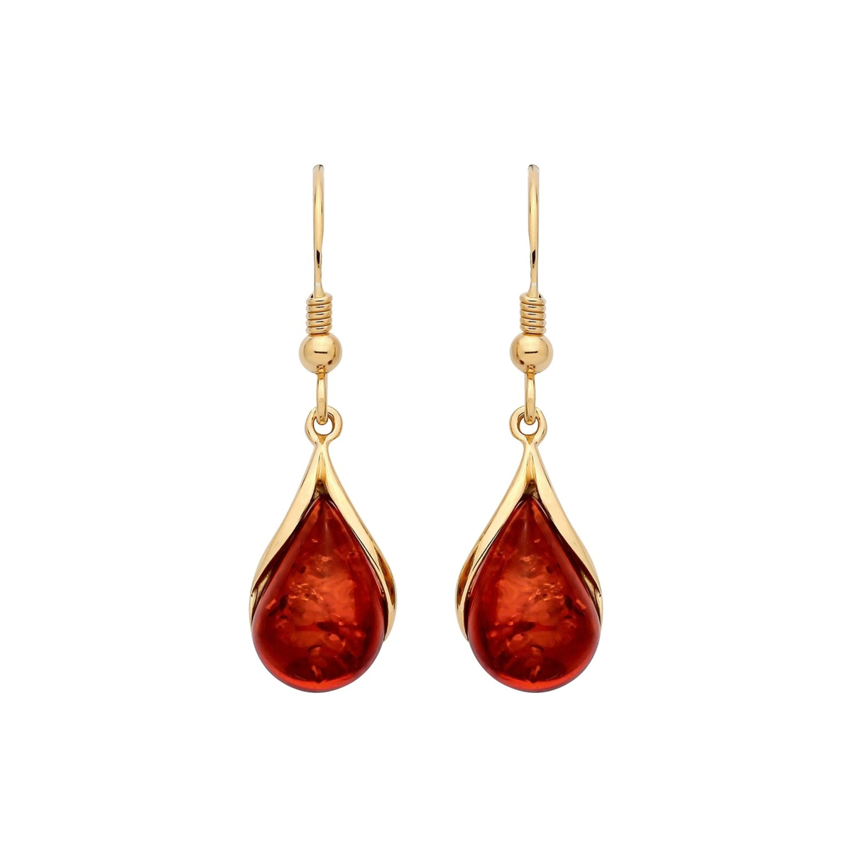 Gold Plated Sterling Silver Natural Baltic Amber Teardrop Earrings