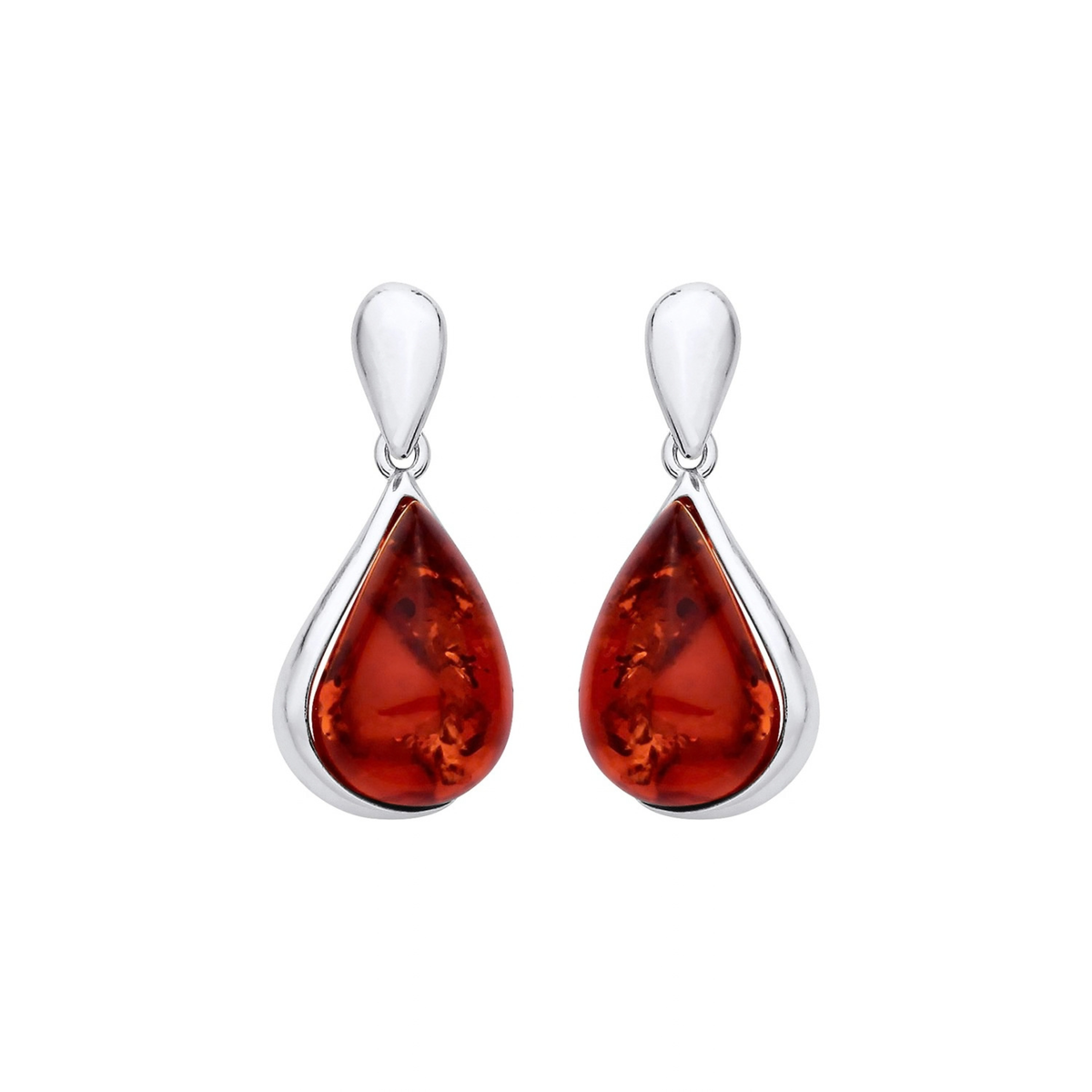 Sterling Silver Natural Baltic Amber Teardrop Frame Earrings