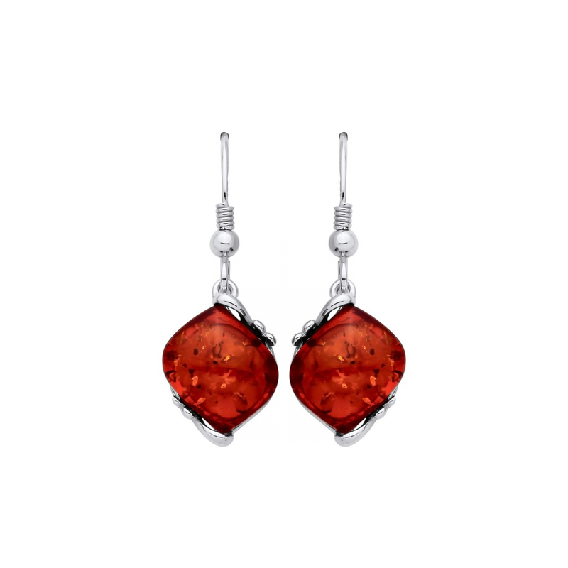 Sterling Silver Natural Baltic Amber Twist Drop Earrings