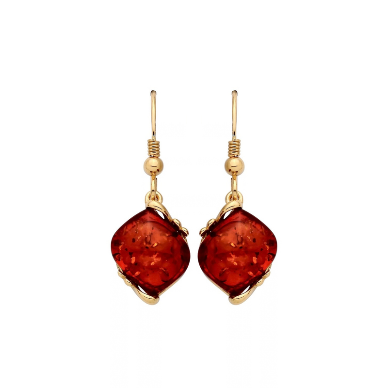 Gold Plated Sterling Silver Natural Baltic Amber Twist Drop Earrings