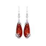 Sterling Silver Natural Baltic Amber Floral Drop Earrings
