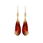 Gold Plated Sterling Silver Natural Baltic Amber Floral Drop Earrings