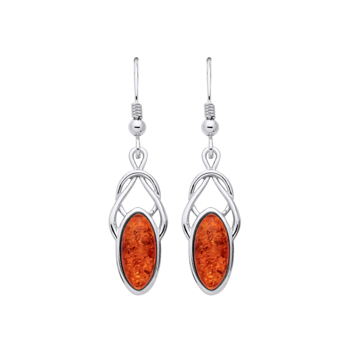 Sterling Silver Natural Baltic Amber Marquise Loop Earrings