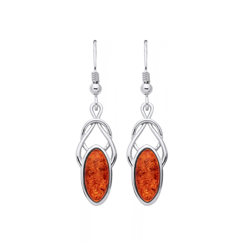 Sterling Silver Natural Baltic Amber Marquise Loop Earrings