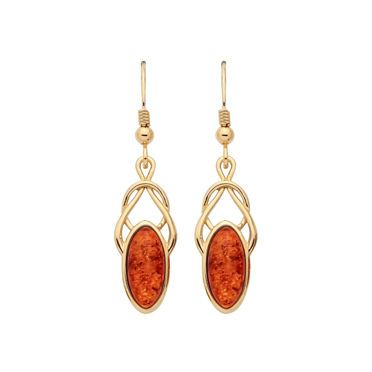 Gold Plated Sterling Silver Natural Baltic Amber Marquise Loop Earrings