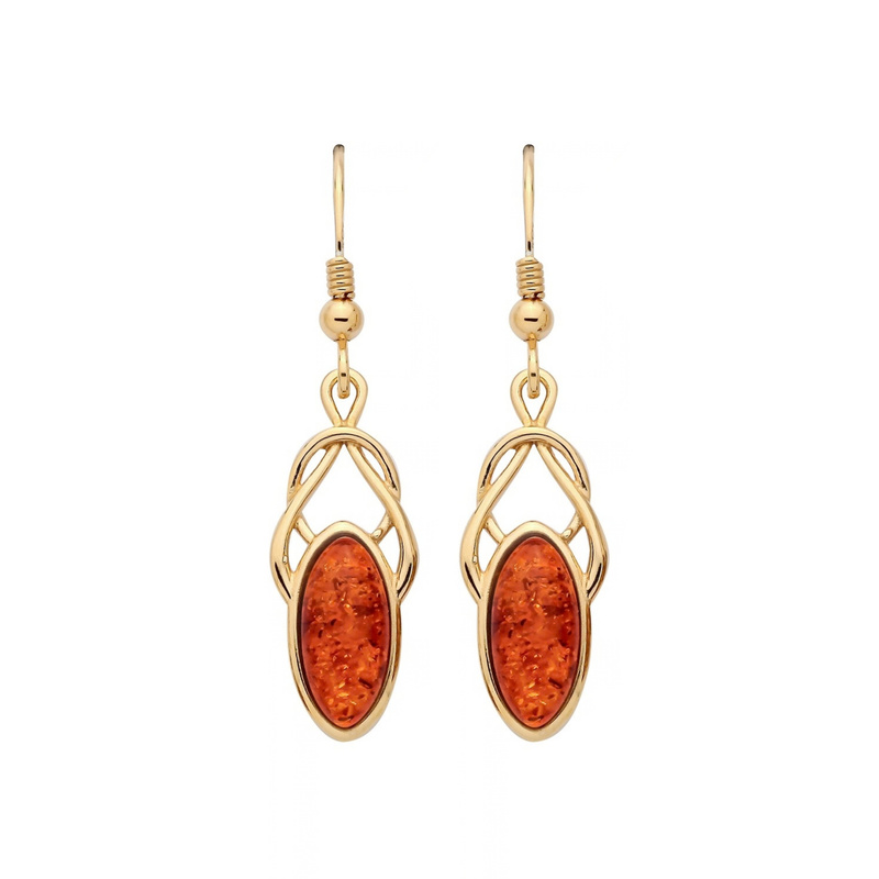 Gold Plated Sterling Silver Natural Baltic Amber Marquise Loop Earrings