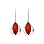 Sterling Silver Natural Baltic Amber Marquise Orbital Earrings