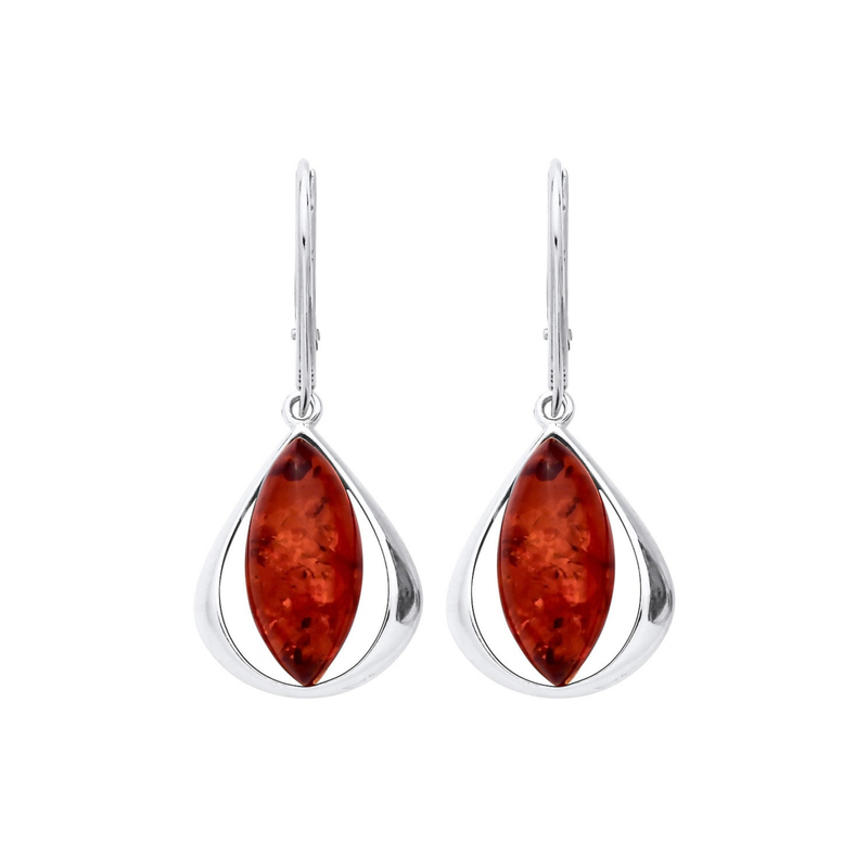 Sterling Silver Natural Baltic Amber Marquise Orbital Earrings